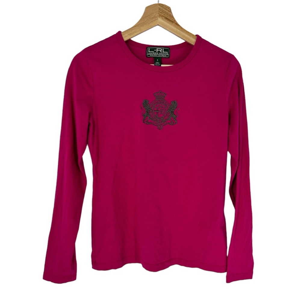 Lauren Active Ralph Lauren Embroidered Crest Pink Long Sleeve Cotton Shirt